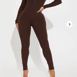 Brown Ribbed Jumpsuit